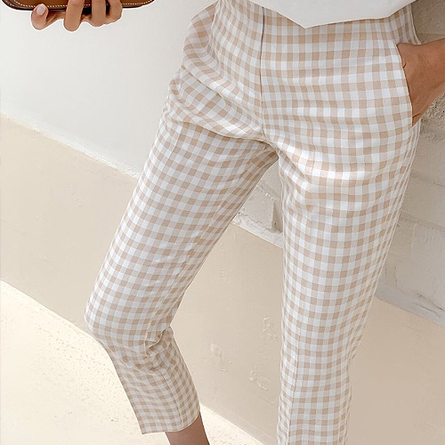 Gingham check slacks pants (beige 새상품 SALE!!)56000