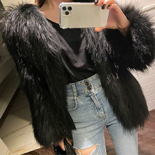 Knitting real raccoon fur jacket (black) 608,000