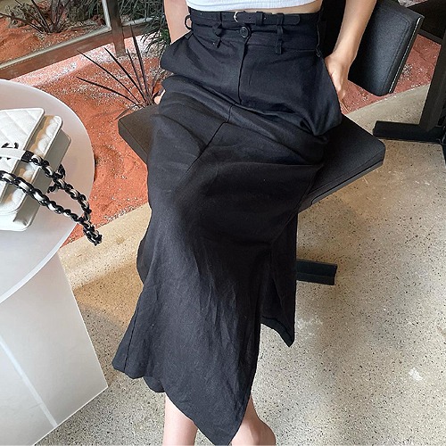 Linen belt skirt (Lime / black) 블랙스몰피팅세일78000