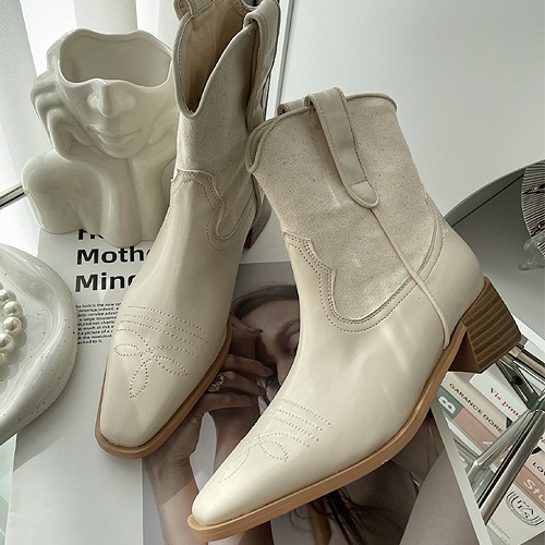 Linen western ankle boots