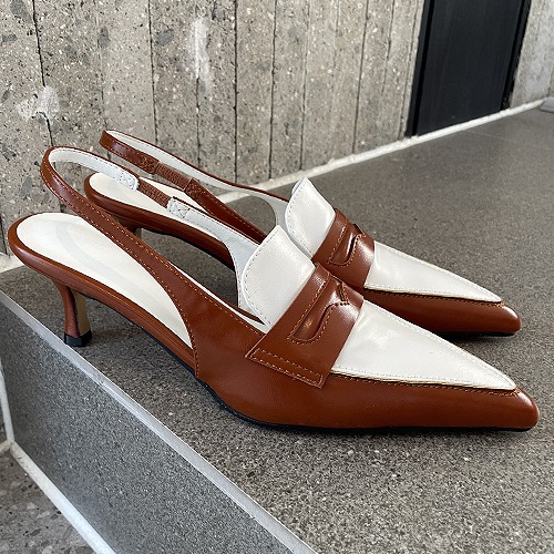 Two-tone stiletto sling bag heel
