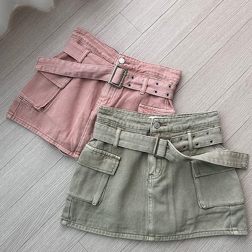 Low rise belted cargo skirt &amp; pants (khaki/ pink)