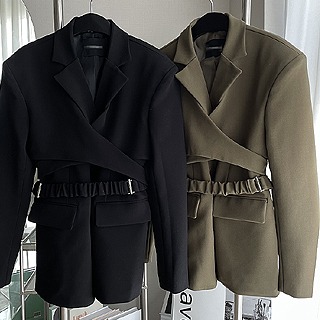 Shirring cross jacket (black/ khaki) 147000