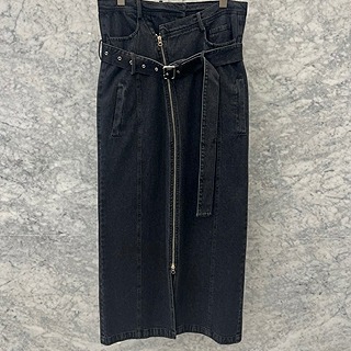 [Black label]Zipper denim long skirt