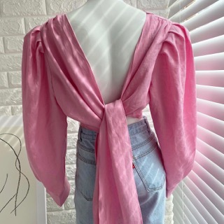 Lamie ribbon wrap blouse (White/ Pink/ blue) 새상품세일72000