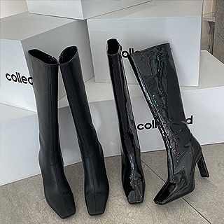 Square long boots (black/ enamel black)
