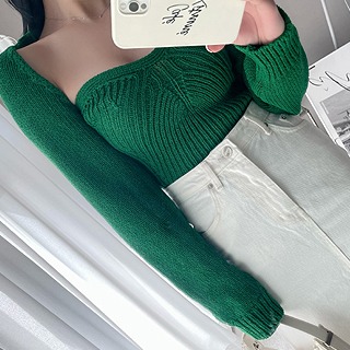 Charlotte bolero knit set (green/ ivory)