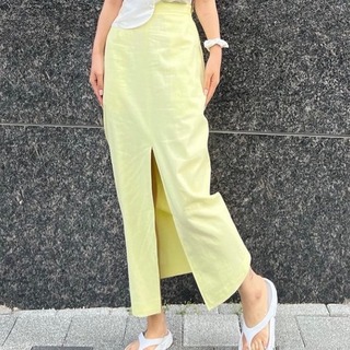 Linen slit skirt (white/ yellow)